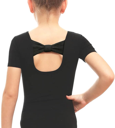 Girls Bow Back Short Sleeve Leotard for Dance, Gymnastics and Ballet