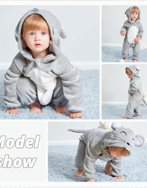 Load image into Gallery viewer, Unisex Baby Animal Costume Winter Autumn Flannel Hooded Romper Cosplay Jumpsuit
