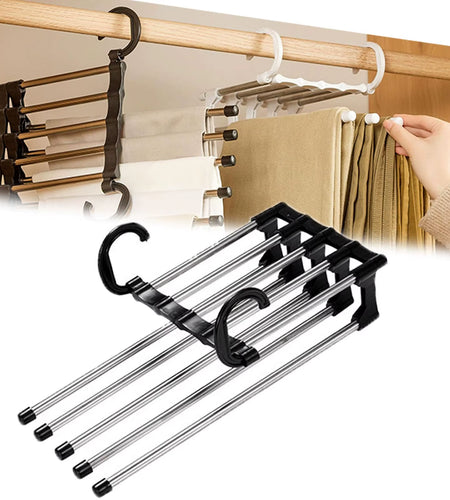 MaxiRack 5-in-1 Magic Trouser Rack – Stainless Steel Folding Pant & Tie Organizer for Closet & Wardrobe Storage