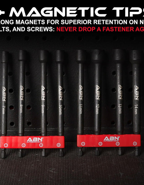 Load image into Gallery viewer, Impact Nut Driver Tool Set - 8Pc Metric 6 in Long Shank Nut Driver Bits Magnetic Tip Sockets, 1/4 in Hex Shank
