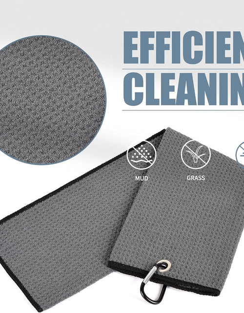 Load image into Gallery viewer, Microfiber Waffle Pattern Tri-Fold Golf Towel | Brush Tool Kit with Club Groove Cleaner, Retractable Extension Cord and Clip
