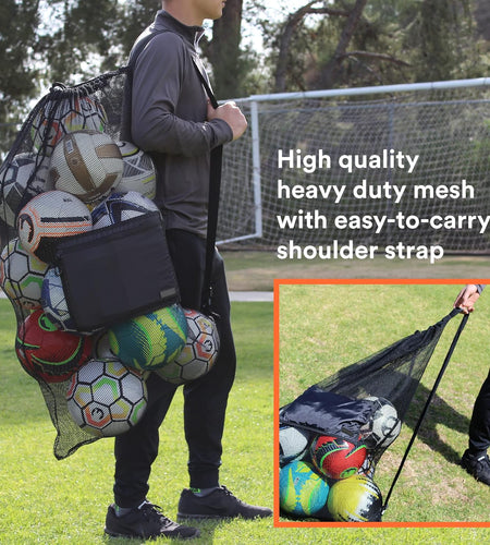 Extra Large Heavy Duty Mesh Bag. Best for Soccer Ball, Water Sports, Beach Cloth, Swimming Gears. Adjustable Shoulder Strap. Secure Side Pocket