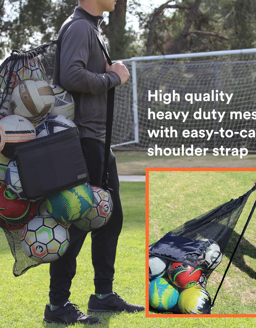 Load image into Gallery viewer, Extra Large Heavy Duty Mesh Bag. Best for Soccer Ball, Water Sports, Beach Cloth, Swimming Gears. Adjustable Shoulder Strap. Secure Side Pocket
