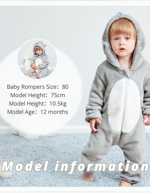 Load image into Gallery viewer, Unisex Baby Animal Costume Winter Autumn Flannel Hooded Romper Cosplay Jumpsuit

