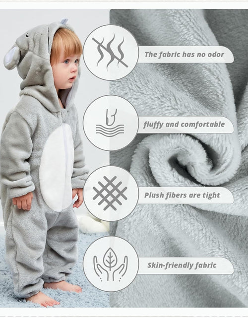 Load image into Gallery viewer, Unisex Baby Animal Costume Winter Autumn Flannel Hooded Romper Cosplay Jumpsuit

