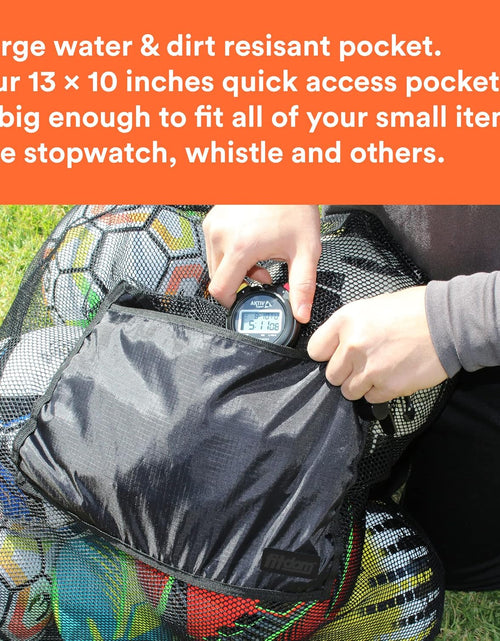 Load image into Gallery viewer, Extra Large Heavy Duty Mesh Bag. Best for Soccer Ball, Water Sports, Beach Cloth, Swimming Gears. Adjustable Shoulder Strap. Secure Side Pocket
