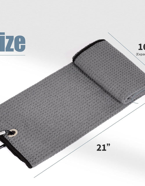Load image into Gallery viewer, Microfiber Waffle Pattern Tri-Fold Golf Towel | Brush Tool Kit with Club Groove Cleaner, Retractable Extension Cord and Clip
