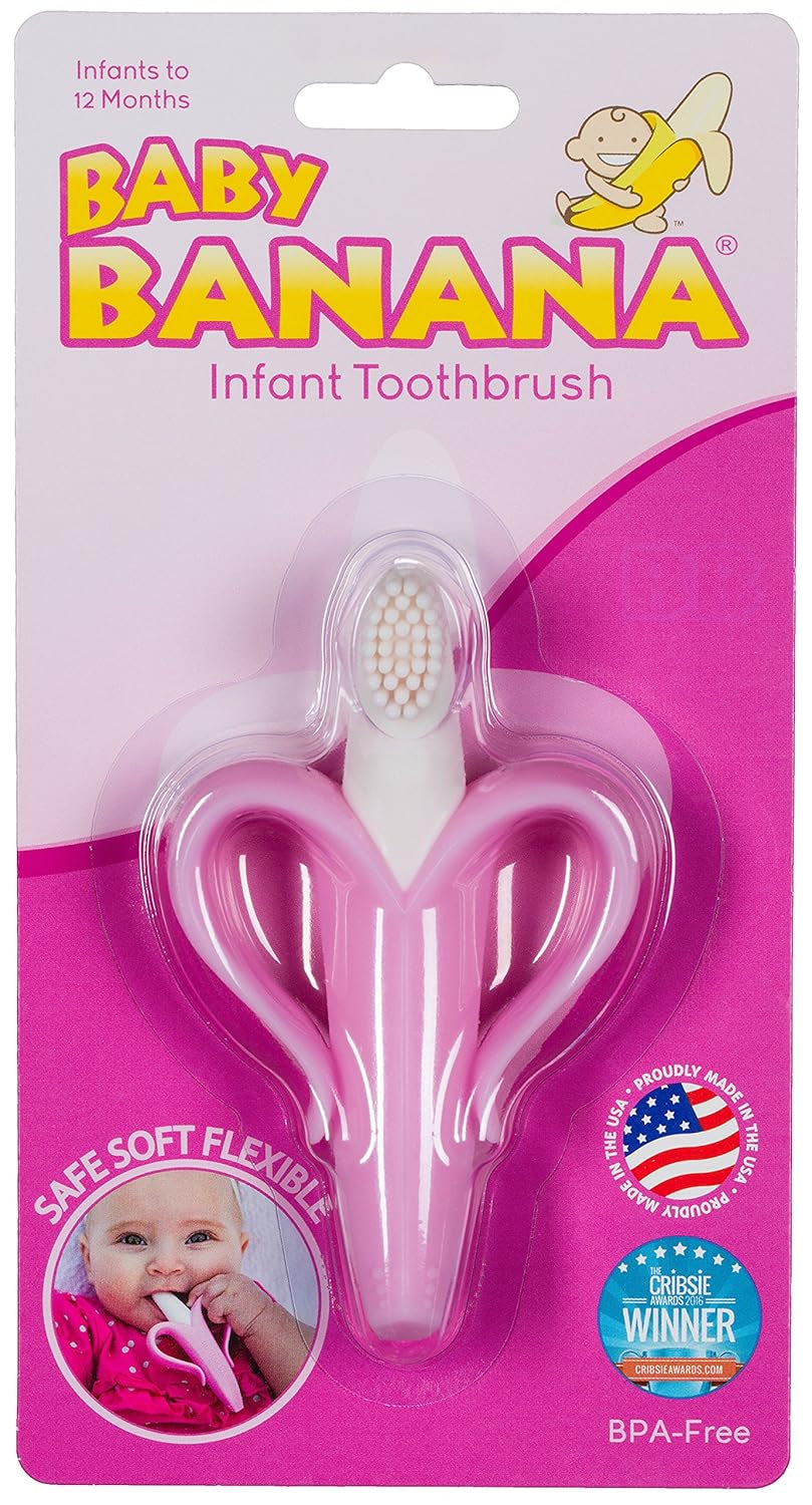 - Pink Banana Toothbrush, Training Teether Tooth Brush for Infant, Baby, and Toddler