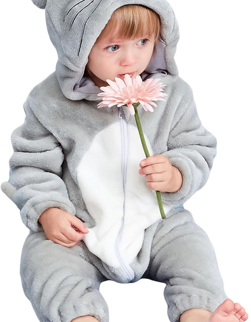 Load image into Gallery viewer, Unisex Baby Animal Costume Winter Autumn Flannel Hooded Romper Cosplay Jumpsuit
