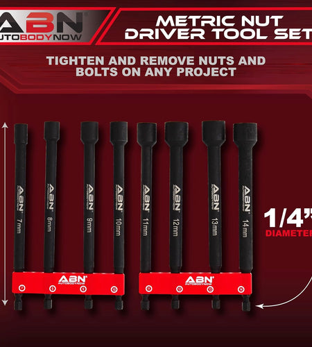 Impact Nut Driver Tool Set - 8Pc Metric 6 in Long Shank Nut Driver Bits Magnetic Tip Sockets, 1/4 in Hex Shank