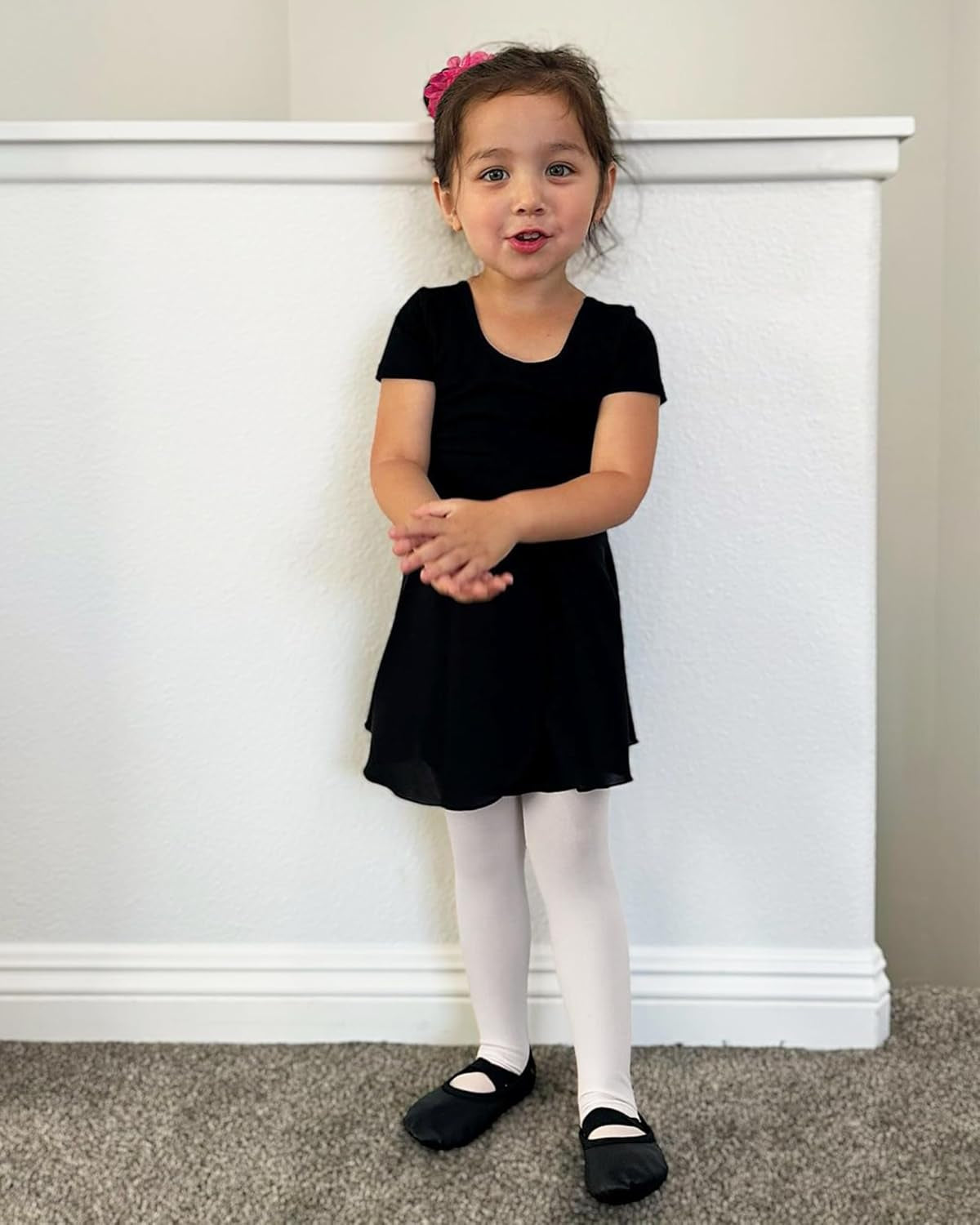 Girls Bow Back Short Sleeve Leotard for Dance, Gymnastics and Ballet