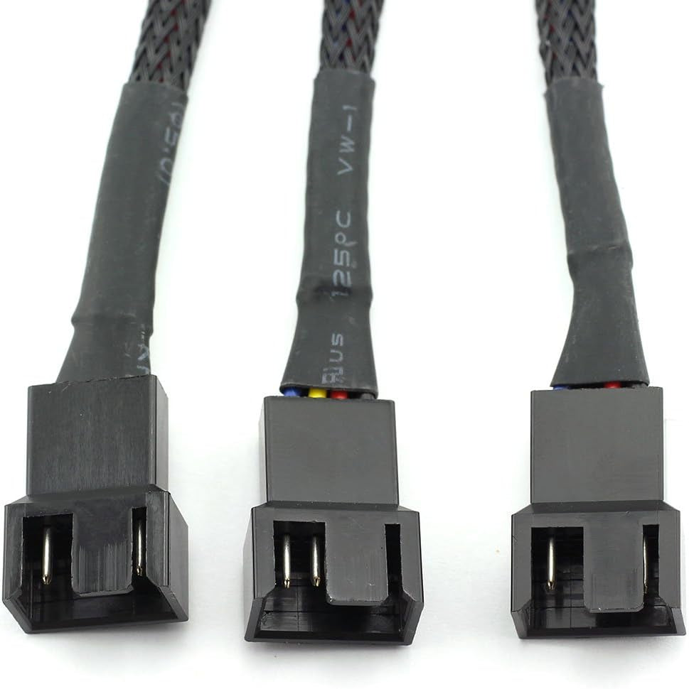 4Pin 1 to 3 Ways PWM Fan Splitter Cable Black Sleeved Fan Power Extension Cable 4Pin Female to 3X 4Pin Male 27Cm/10.5 Inches